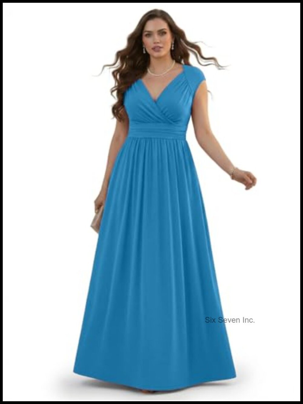 Elegant Maxi Dress Sleeveless V-Neck Plus Size Floor Length Formal
